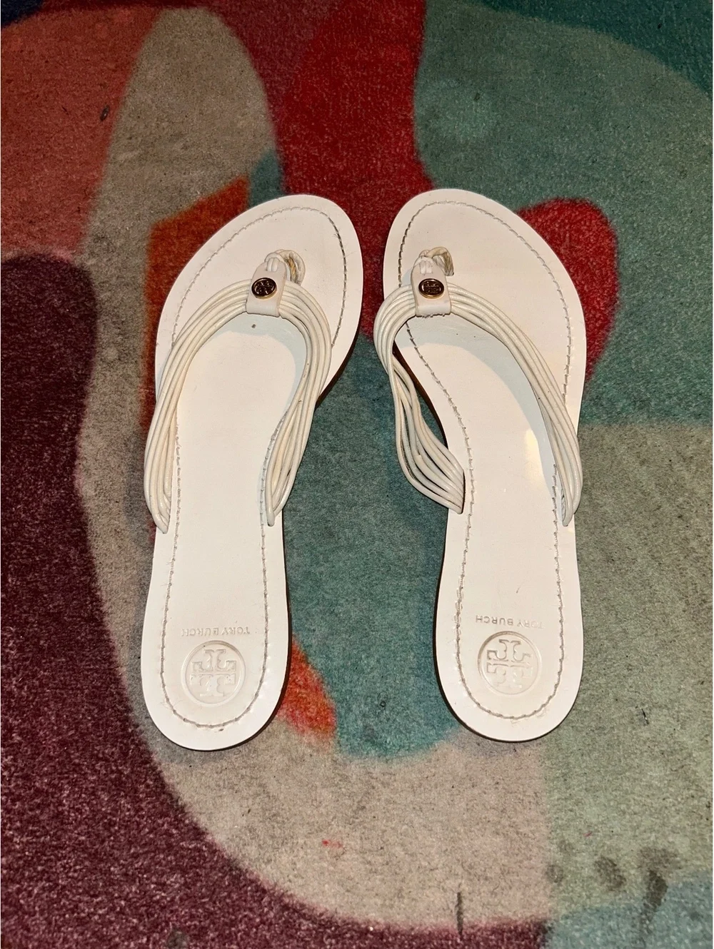 Tory Burch White Leather Thong Sandals